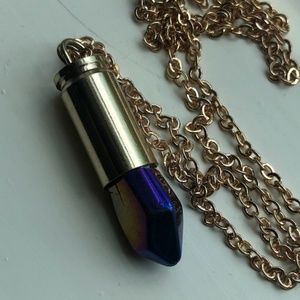 Iridescent Metallic Stone Gold Bullet Necklace